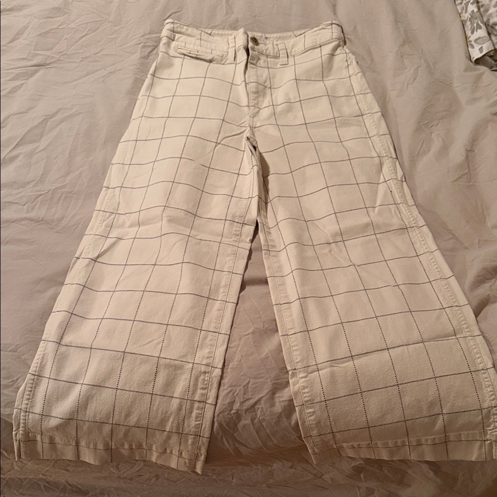 Madewell Women's Cream Checkered Flare Pants